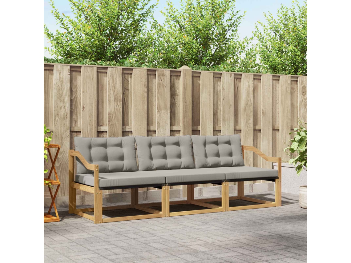 Vidaxl Conjunto De Sofás Para Exterior 3 Pcs Branco E Cinzento-claro