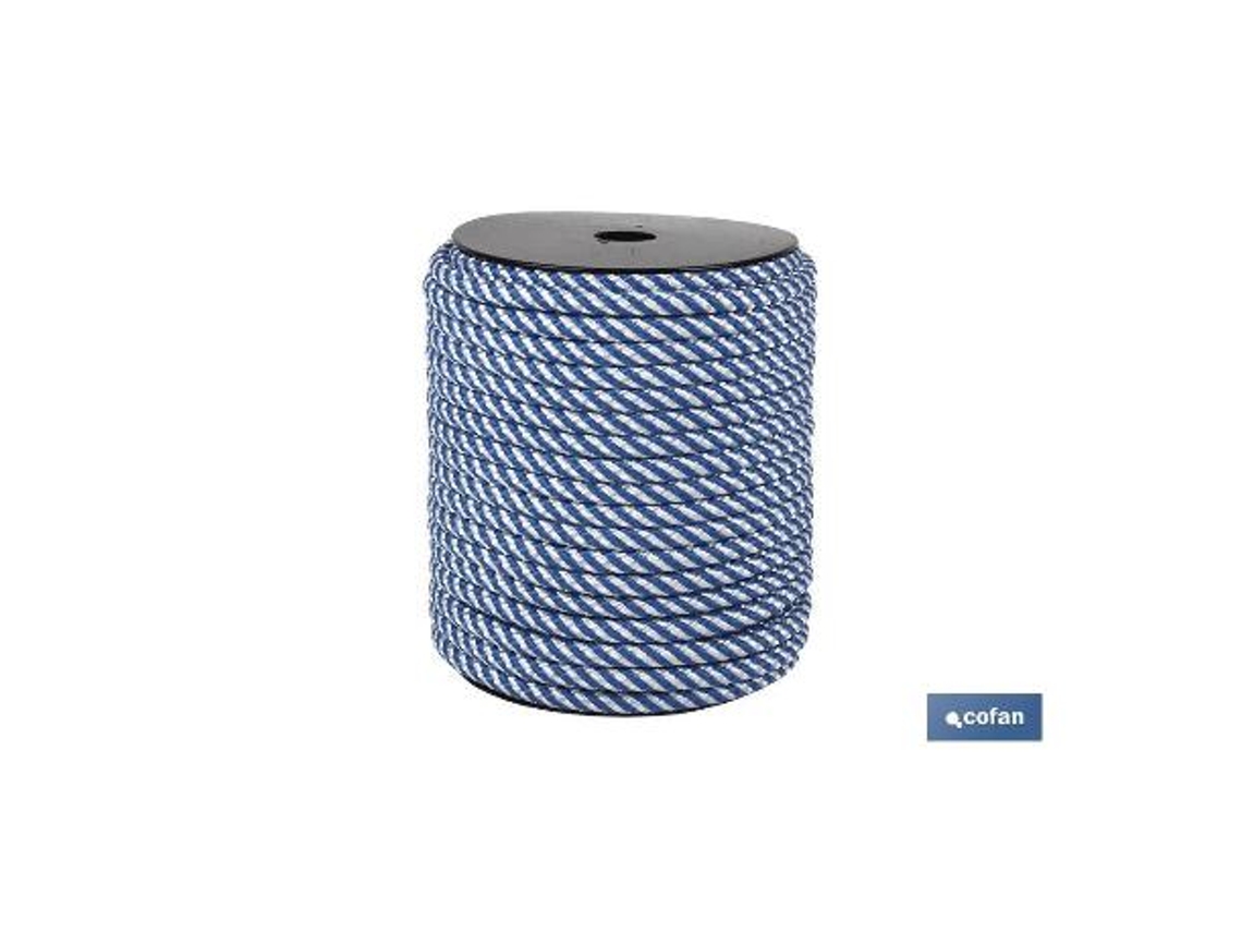 Carrete cuerda helicoidal 6mm 100 m. bco/azul