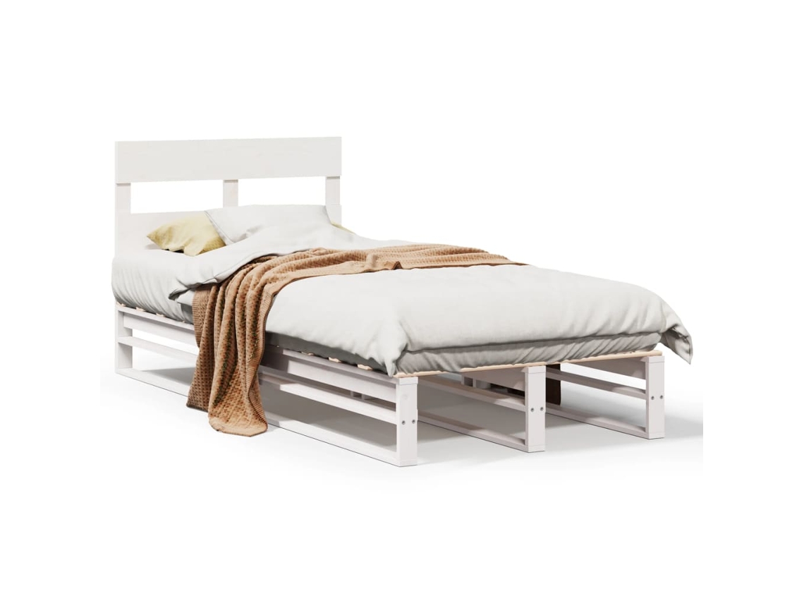 Cama Sem Colchão Madeira de Pinho Maciça Branco 100x200 cm MAISON EXCLUSIVE