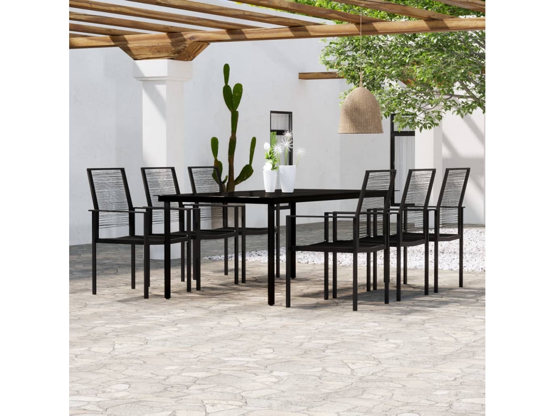 Jogo De Jantar 7 Peças Para Jardim Preto Dkd Home Decor