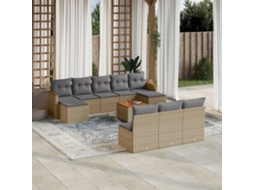 Vidaxl 11 Pcs Conjunto Sofás de Jardim C/ Almofadões Vime Pe Bege