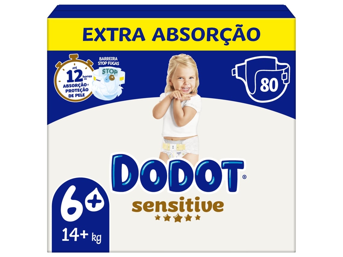 Fraldas Sensitive Extra +14kg T6+ DODOT emb. 80 un
