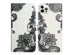 Capa Tipo Carteira Flip Para Iphone 16 Pro Max Com Estampa 3d Em Couro E Detalhes Em Renda Floral