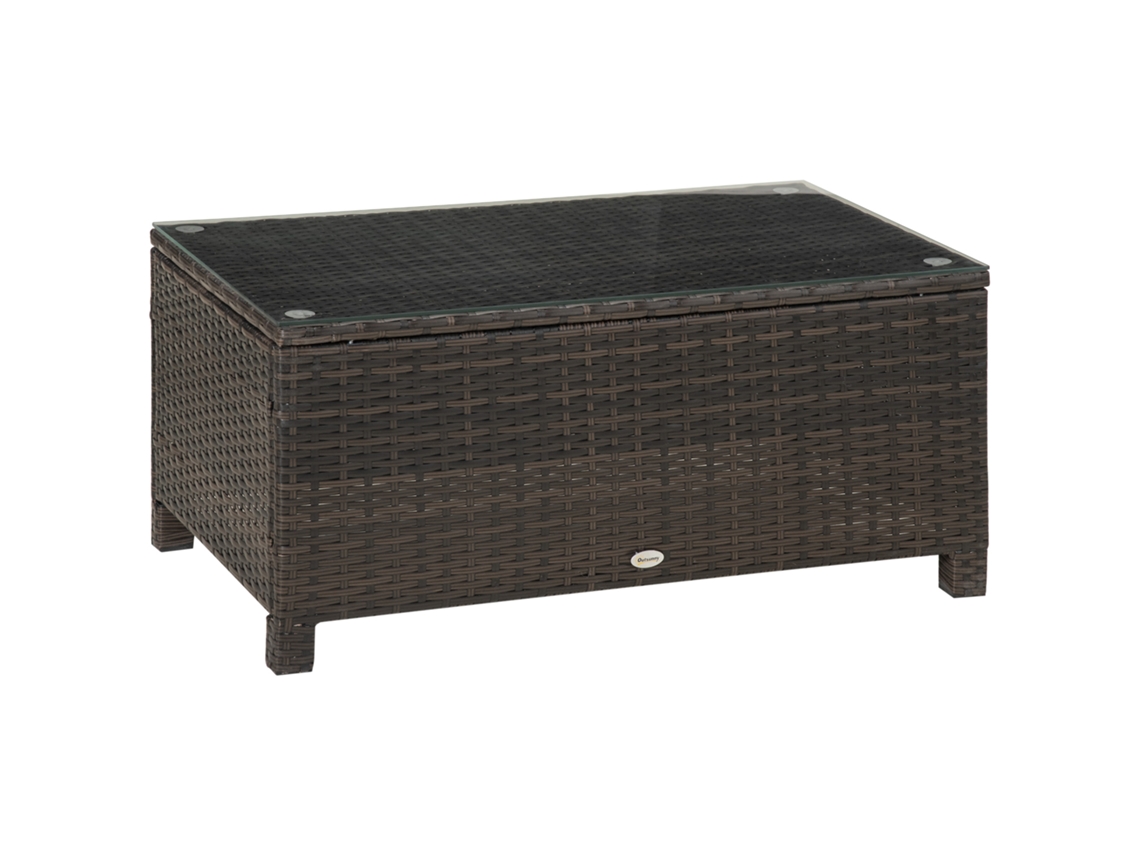Mesa de Centro Jardim Aço e Vime Pe Cor Marrom 85x50x39 cm Outsunny
