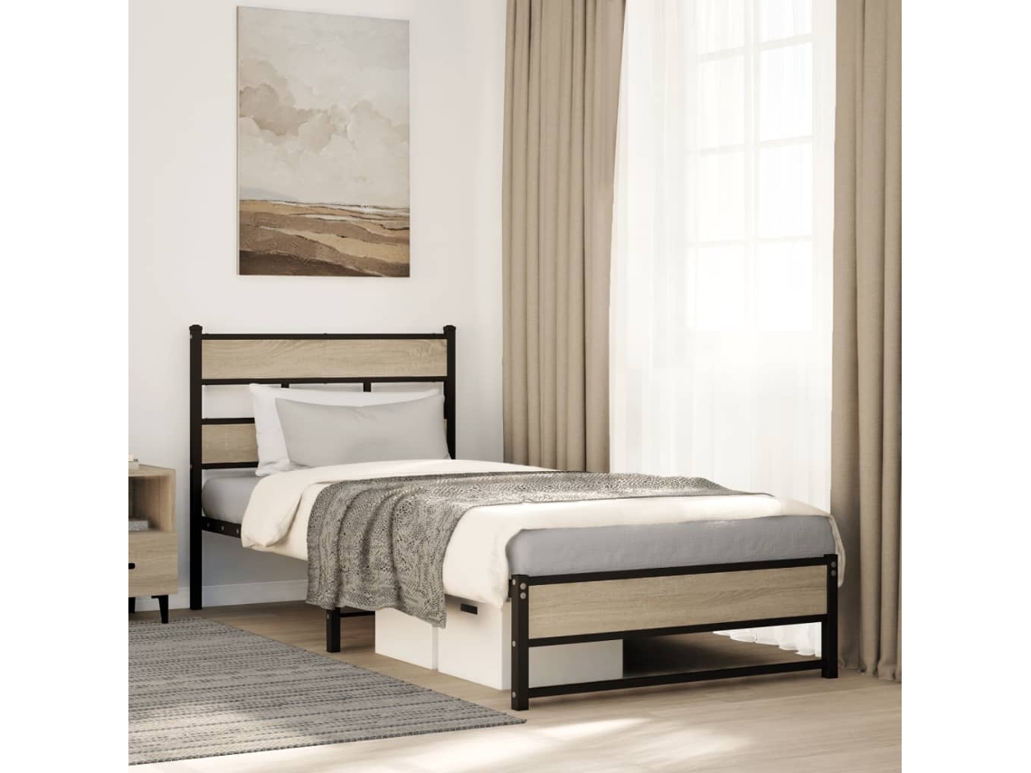 Vidaxl Estrutura De Cama Sem Colchão 100x190 Cm Metal Carvalho Sonoma