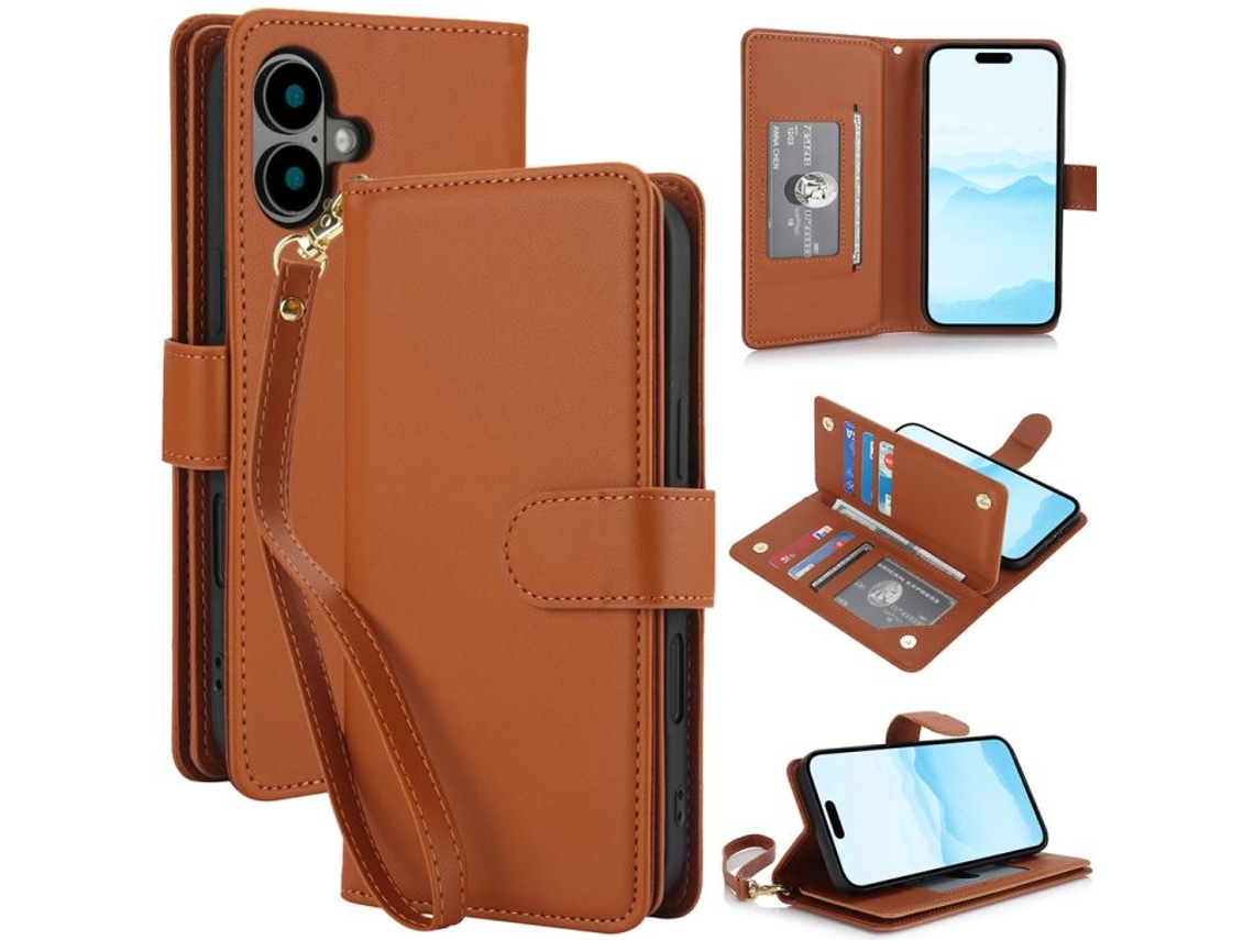 Capa Carteira De Couro Para Iphone 17 - Com Rfid - Para Vários Cartões