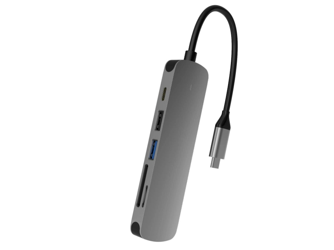 Usb C Hub Estación de Acoplamiento 6 En 1 Con Puerto Usb 3.0 Puerto Usb-C/Pd 4K Hdmi Y Lector de Tarjetas Sd/Tf Adaptador Usb C Negro