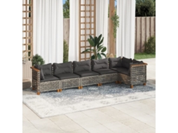 Vidaxl 6 Pcs Conjunto Sofás De Jardim Com Almofadões Vime Cinzento