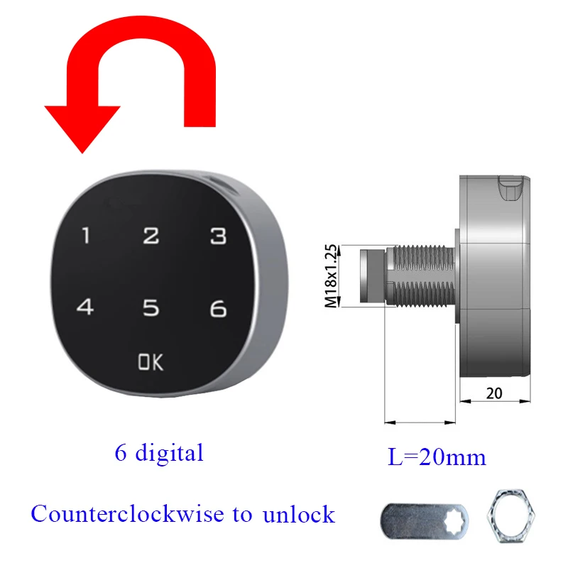 (anti-horário) Material De Liga De Zinco Teclado Inteligente Toque Digital Senha Armário Porta Gaveta Bloqueio
