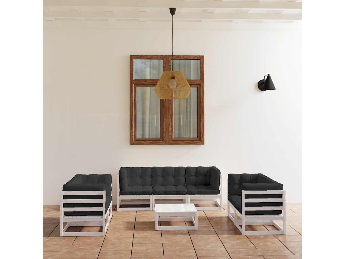 Vidaxl 8 Pcs Conjunto Lounge De Jardim Com Almofadões Pinho Maciço