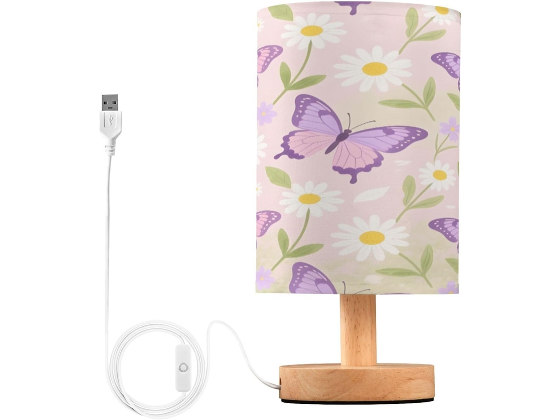 Abajur De Cabeceira Em Formato Flor E Borboleta Para Ambiente, Com Porta Porta USB C, Luminária De Mesa