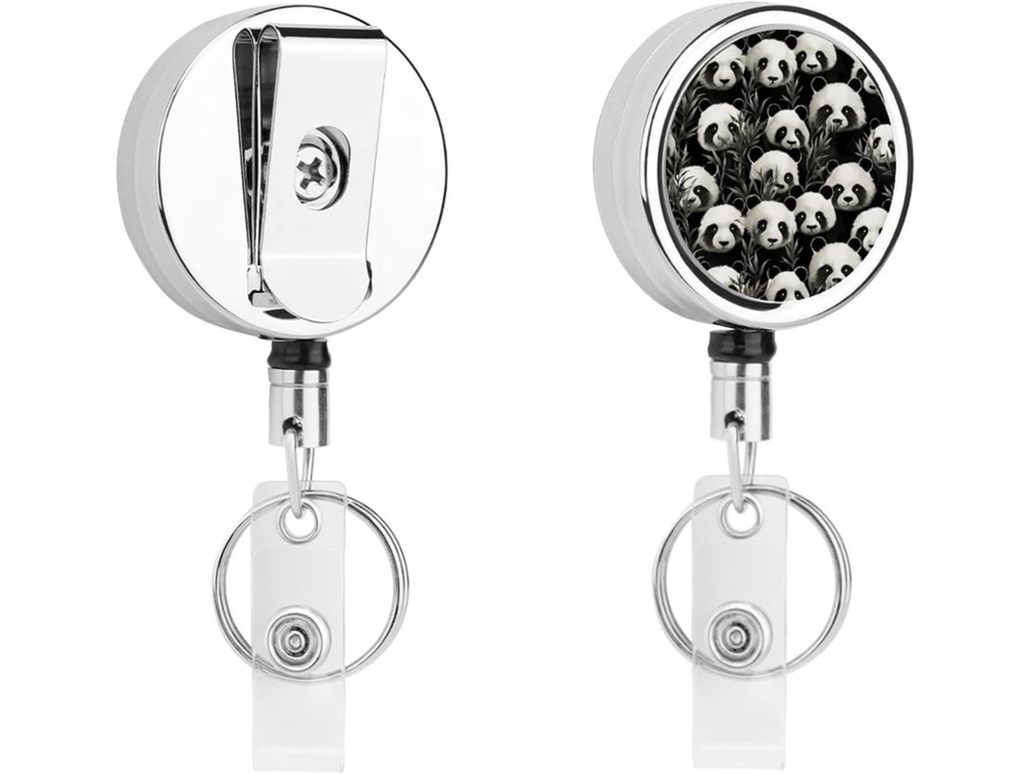 Porta Crachá Retrátil De Metal Durável E Moderno Com Estampa De Panda Em Preto E Branco Ideal Enfermeiros E