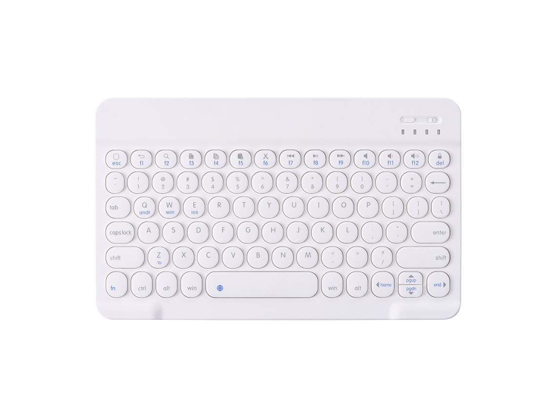 Capa de teclado Bluetooth para 10 polegadas, teclado redondo, branco