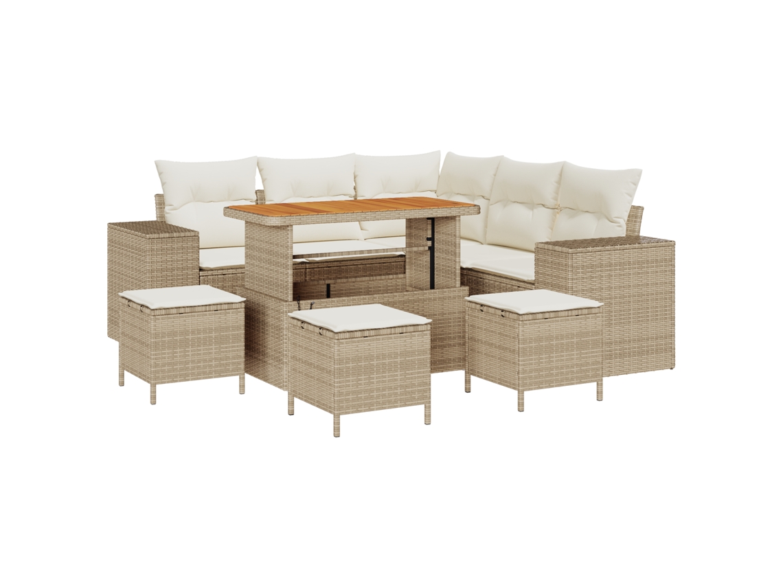 Conjunto 9 Móveis De Jardim Vidaxl Bege Madeira De Acácia Maciça (200 X 200 X 85 Cm)