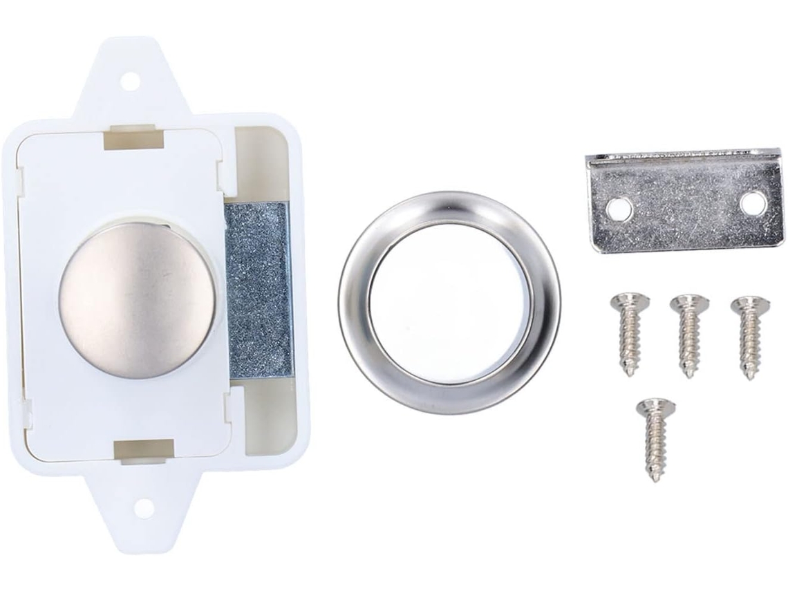Maçaneta De Porta Universal Com Botão Pressão Para Móveis, Gavetas E Armários, Abs + Metal