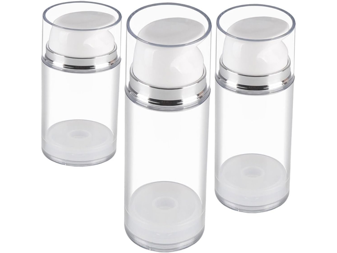 De 3 Frascos Vazios E Recarregáveis Com Bomba Airless Para Loções De Viagem, Com Prático Recipiente Em Abs.