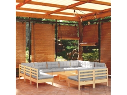 Vidaxl 12pcs Conjunto Lounge De Jardim + Almofadões Cinza Pinho Maciço