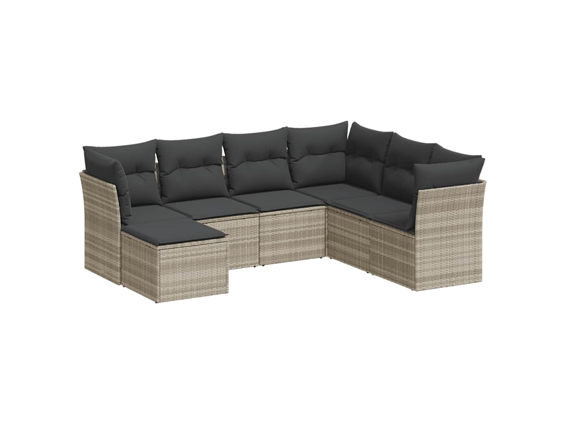 Conjunto de 7 Sofás Jardim com Almofadões Vime Pe Cinzento Claro MAISON EXCLUSIVE (7 pcs)