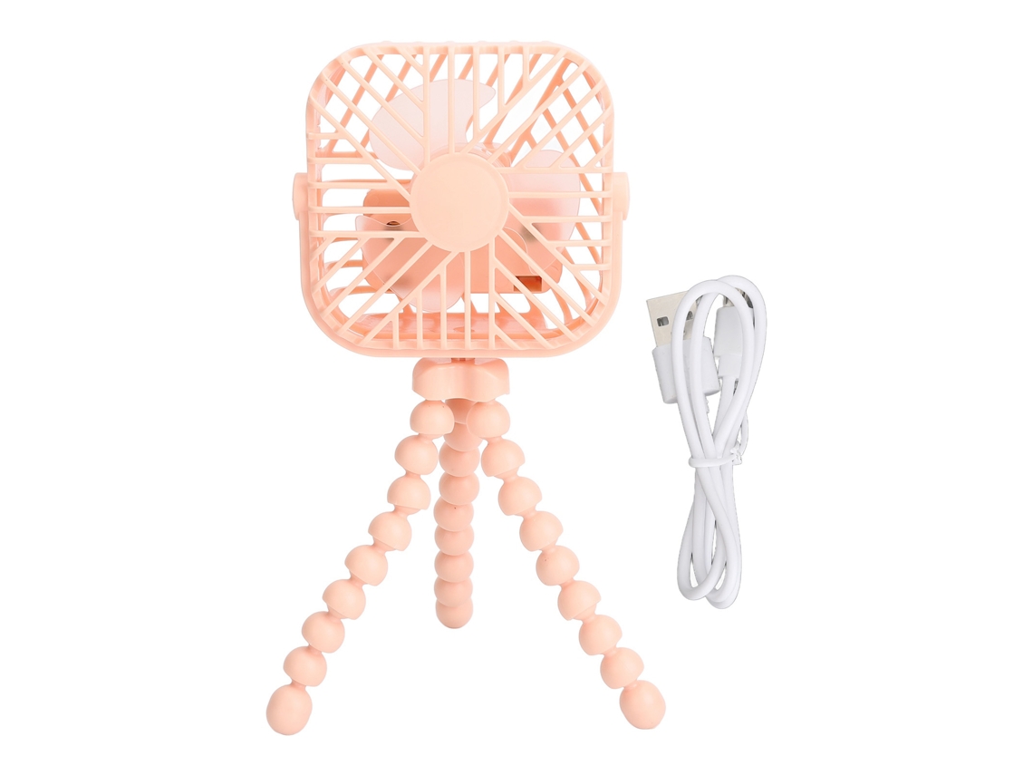 Mini Portable Stroller Fan 3 Speed Rechargeable Led Night Light Pink