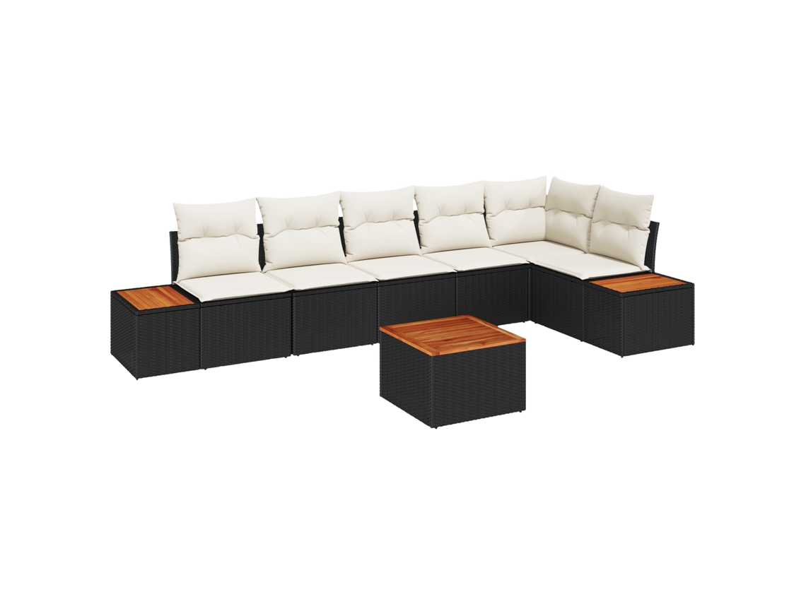 Conjunto 6 Sofá De Jardim Vidaxl Preto Vime Pe (319 X 154 X 85 Cm)