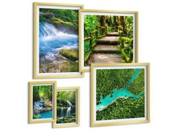 Conjunto De Pinturas Oásis Verdes De Tranquilidade Na Floresta Espelharte (5 Peças)