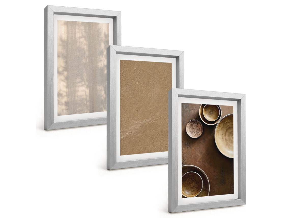 Composição De Quadros Na Paredeestruturas Com Texturas Minimalistas Moldura Prateada Quadros Para A Sala De Estar Espelharte (3 Peças 20x30 Cm)