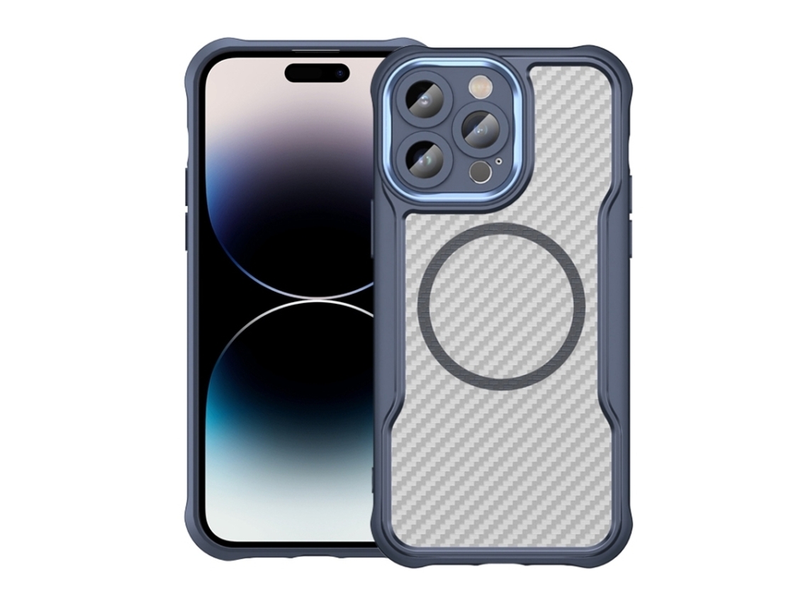 Capa Transparente Para Iphone 14 Pro - Textura De Fibra De Carbono - Magsafe