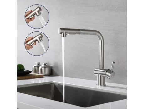 Torneira de Cozinha LONHEO com Misturador de Pia Removível em Aço Inoxidável com Spray Removível de 2 Funções e Borbulhador Removível