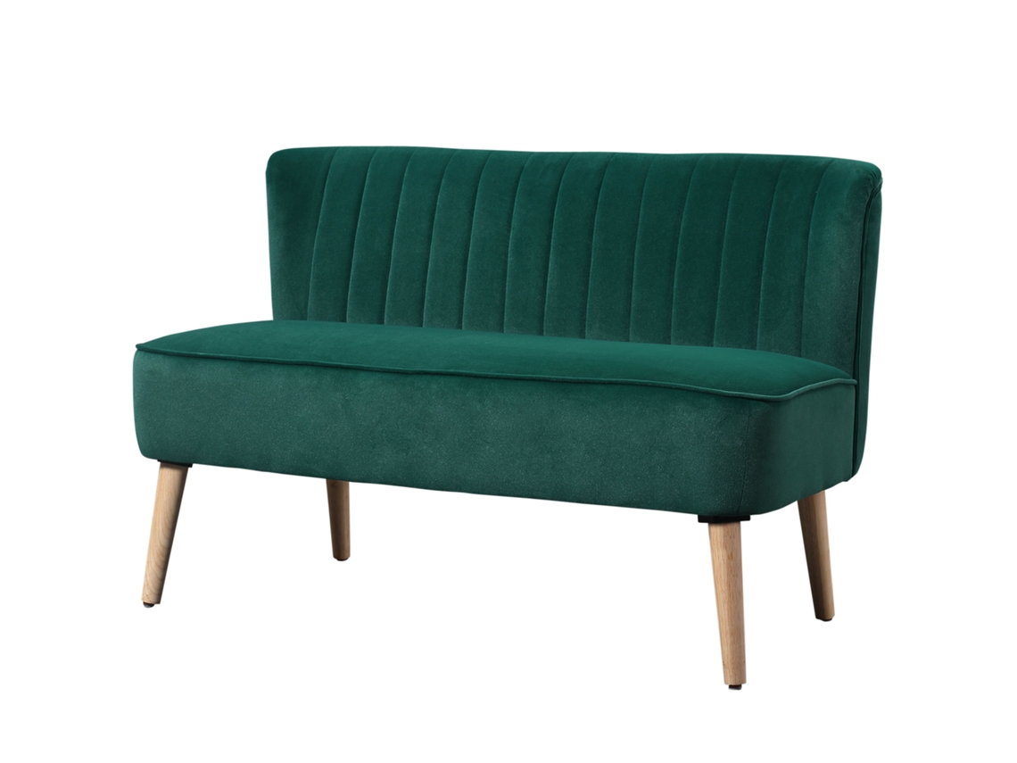 Sofá retrô de 2 lugares, pernas de madeira, 117x56,5x77cm, Verde escuro