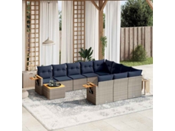 Vidaxl 11 Pcs Conjunto Sofás De Jardim C/ Almofadões Vime Pe Cinzento