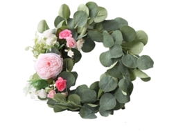 Corona De Flores Artificiales De 38,1 Cm Con Hojas Verdes Para Primavera/verano, Hecha A Mano Con Rattan Y Lino