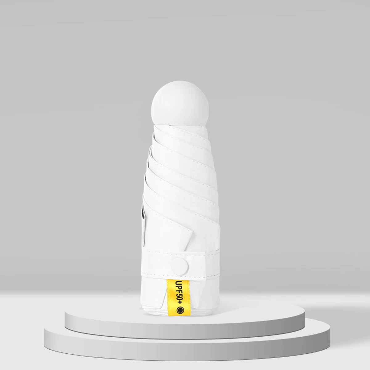 Guarda chuva MDUG cápsula, mini, com proteção UV, formato de viagem (branco)