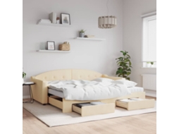 Sofá cama con cajones y tela crema de 90x200 cm
