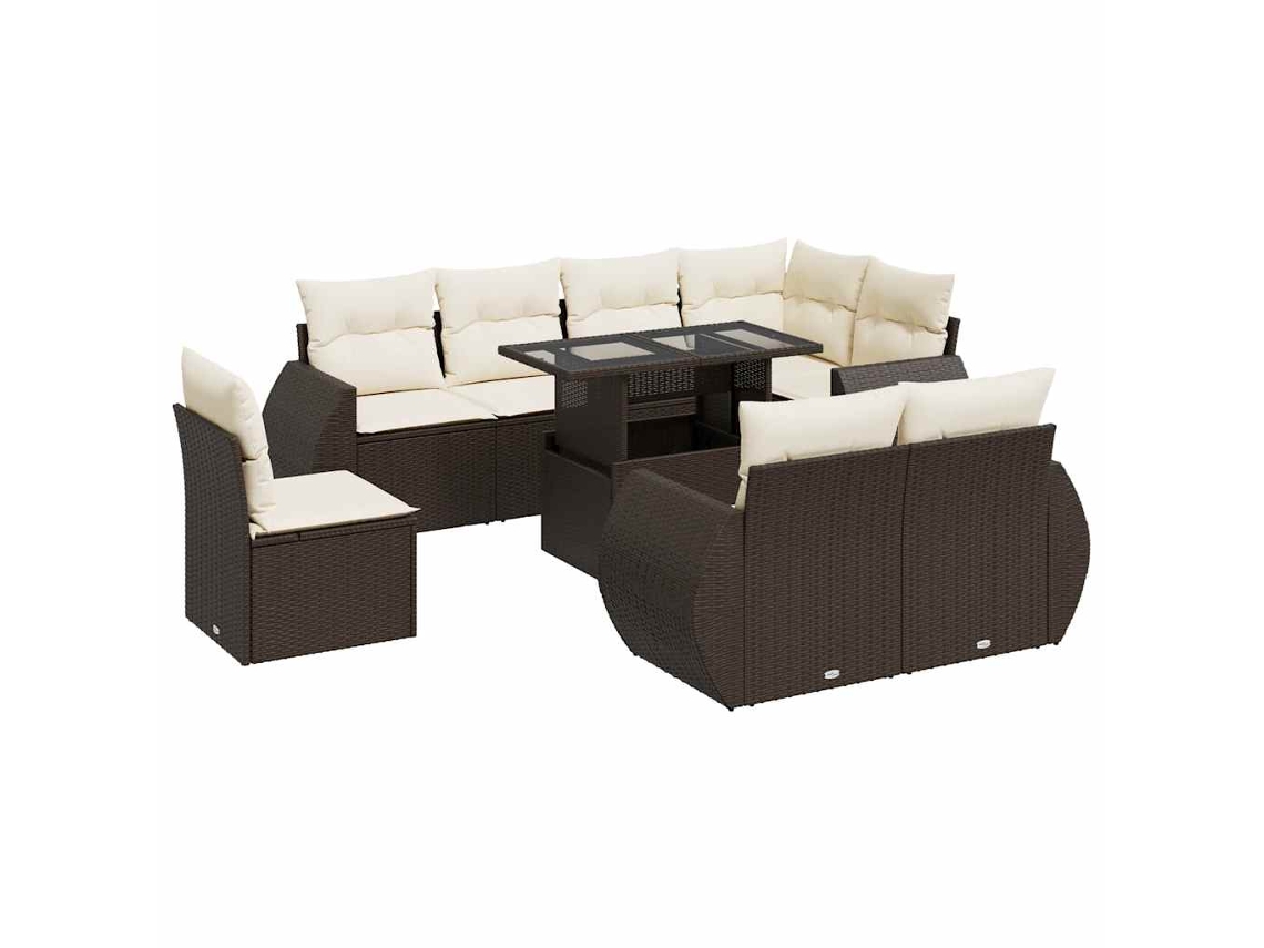 Conjunto de 9 Sofás para Jardim com Almofadões Vime Pe Castanho MAISON EXCLUSIVE