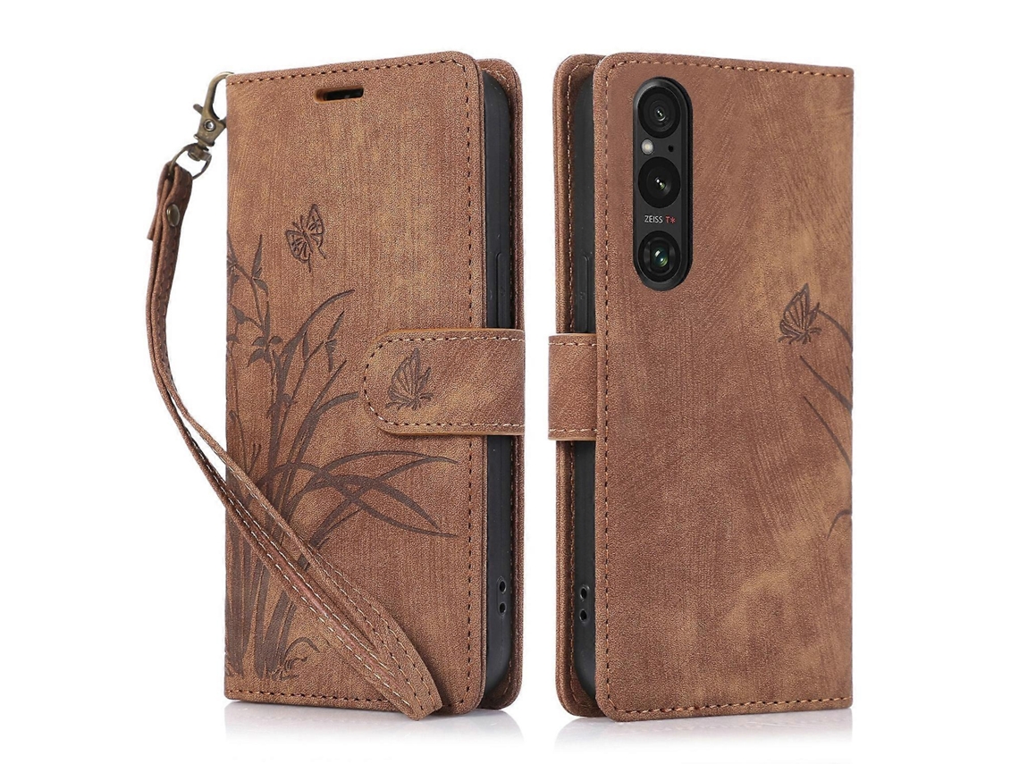 Capa De Couro Com Estampa De Borboleta E Orquídea