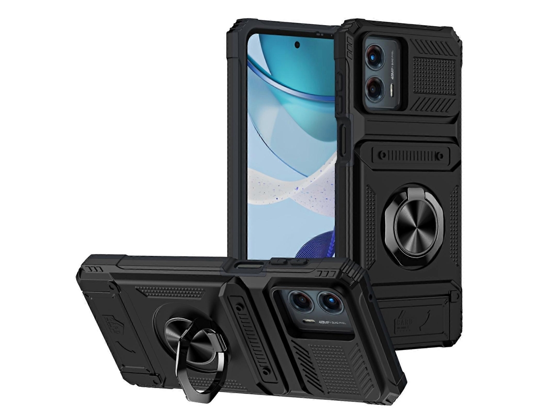 Capa Para Celular Motorola Moto G 5g 2023 Em Tpu+pc Resistente A Impactos, Com Compartimento Para Cartão E Suporte De Anel Metálico.