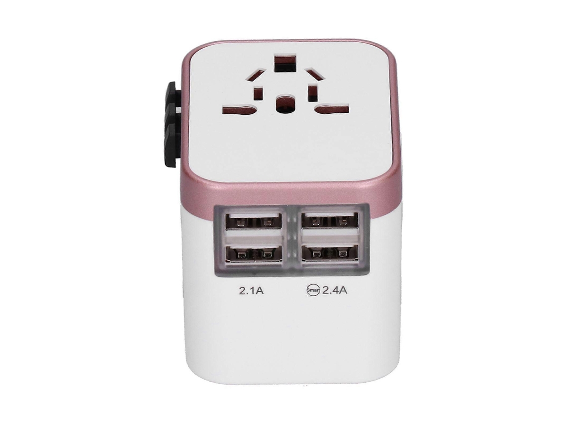 Adaptador De Tomada Internacional Para Viagem Com 4 Portas Usb Reino Unido, Ue, Eua, Japão, Austrália E China, 100~ 240v, Cor Ouro Rosa