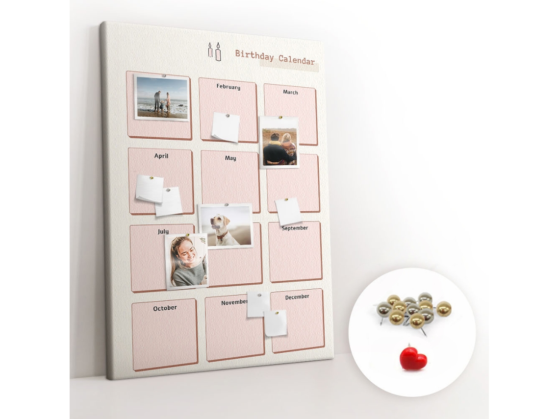 Painel De Cortiça Para Parede Calendário De Aniversários Para O Escritório Espelharte (100x140 Cm)
