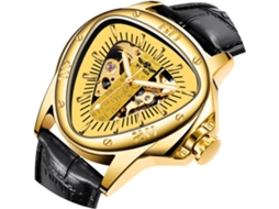 Lurelia Relógio Mecânico Masculino, Automático, Luminoso, Mostrador Esqueleto, 46 Mm, Couro, Resistente À Água, Prata, Dourado