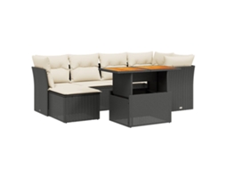 Conjunto 7 de Sofás P/ Jardim com Almofadões VIDAXL Vime Pe Preto