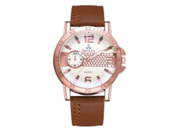 Relógio masculino de quartzo com pulseira de couro PU, estilo casual, escala dupla, marrom.