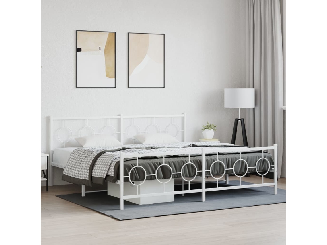Estrutura De Cama Com Cabeceira E Pés 200x200 Cm Metal Branco