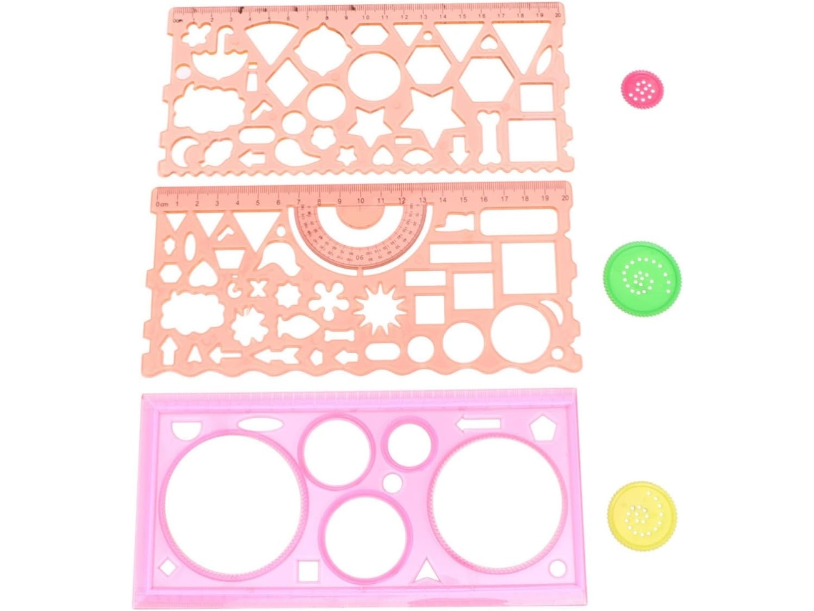 Conjunto de design criativo Tehaux com régua de plástico, núcleos aleatórios, material escolar geométrico e decoração.