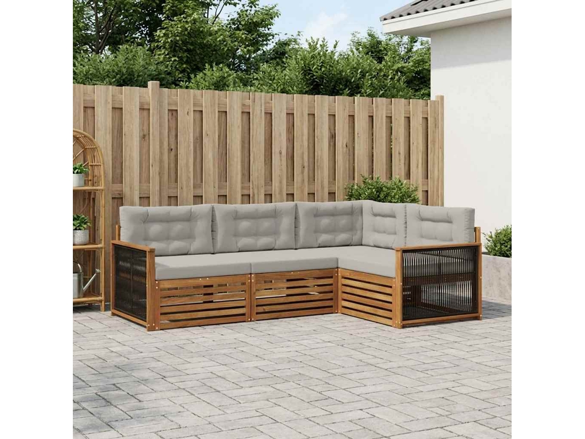 Vidaxl Conjunto De Sofás Para Exterior 4 Pcs Natural E Cinzento-claro