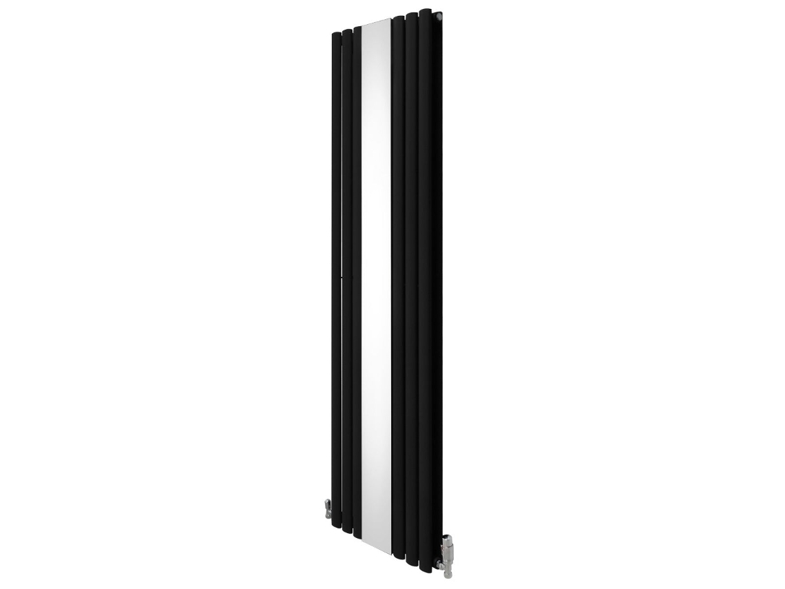 Radiador Vertical De Painéis Ovais Com Espelho 1800x500mm Em Preto Com Válvulas Termostáticas Cromadas, Aço Carbono Monstershop