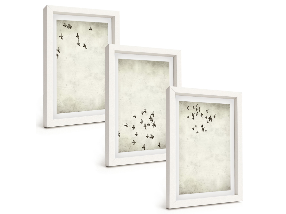 Composição De Quadros Na Parede Pintura Minimalista De Pássaros Moldura Branca Imagens Para Um Quarto Infantil Espelharte (3 Peças 20x30 Cm)