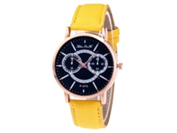 Relógio de quartzo unissex casual e moderno Zhoulianfa com pulseira de couro (amarelo)