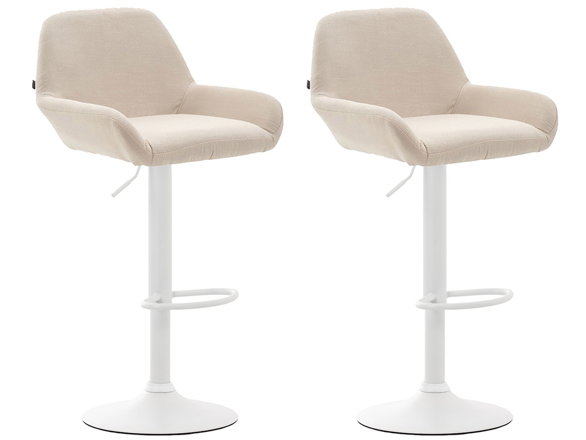 Conjunto de 2 bancos de bar em tecido Braga creme/branco CLP