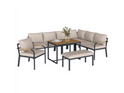 Conjunto Jardim 7 Peças Sofá Canto Modular Mesa Wpc E Puff, Bege E Cinza