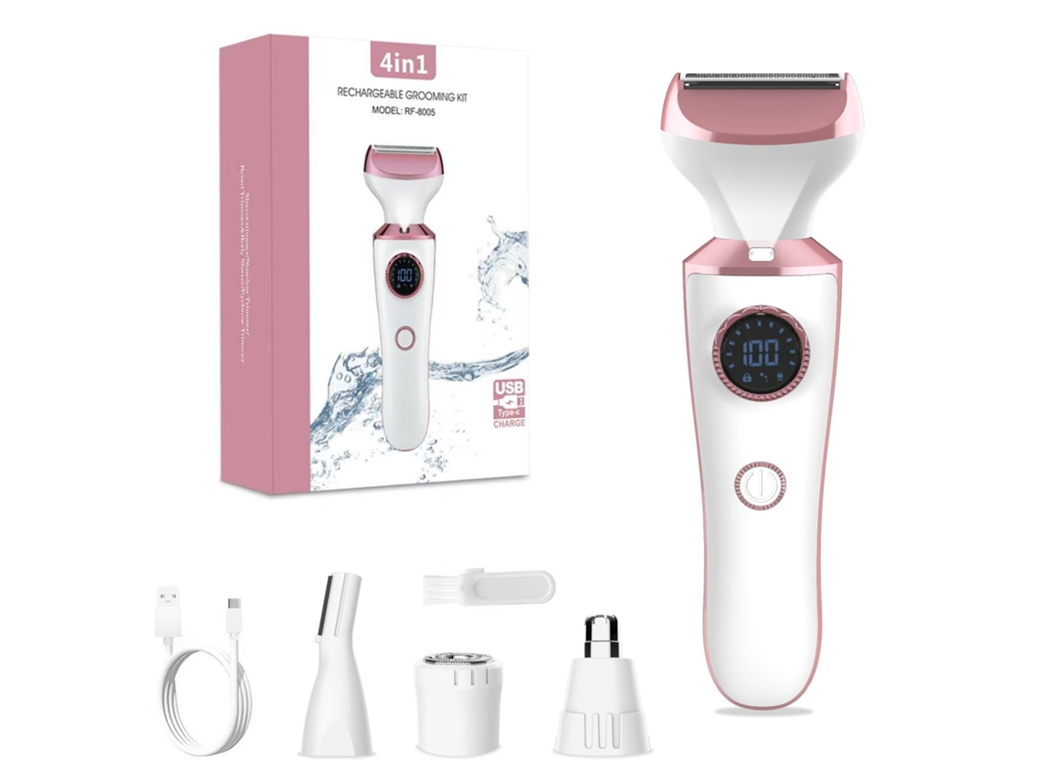Lurelia Depilador Elétrico Rf-8005, 4 Em 1, Ecrã Digital, Usb, 4 Cabeças Substituíveis, Lavável, 90 G